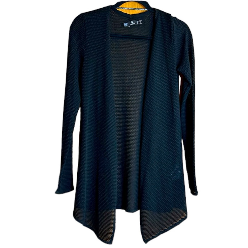 Volcom Black Open Weave Knit, Open Front Cardigan Longer Length
